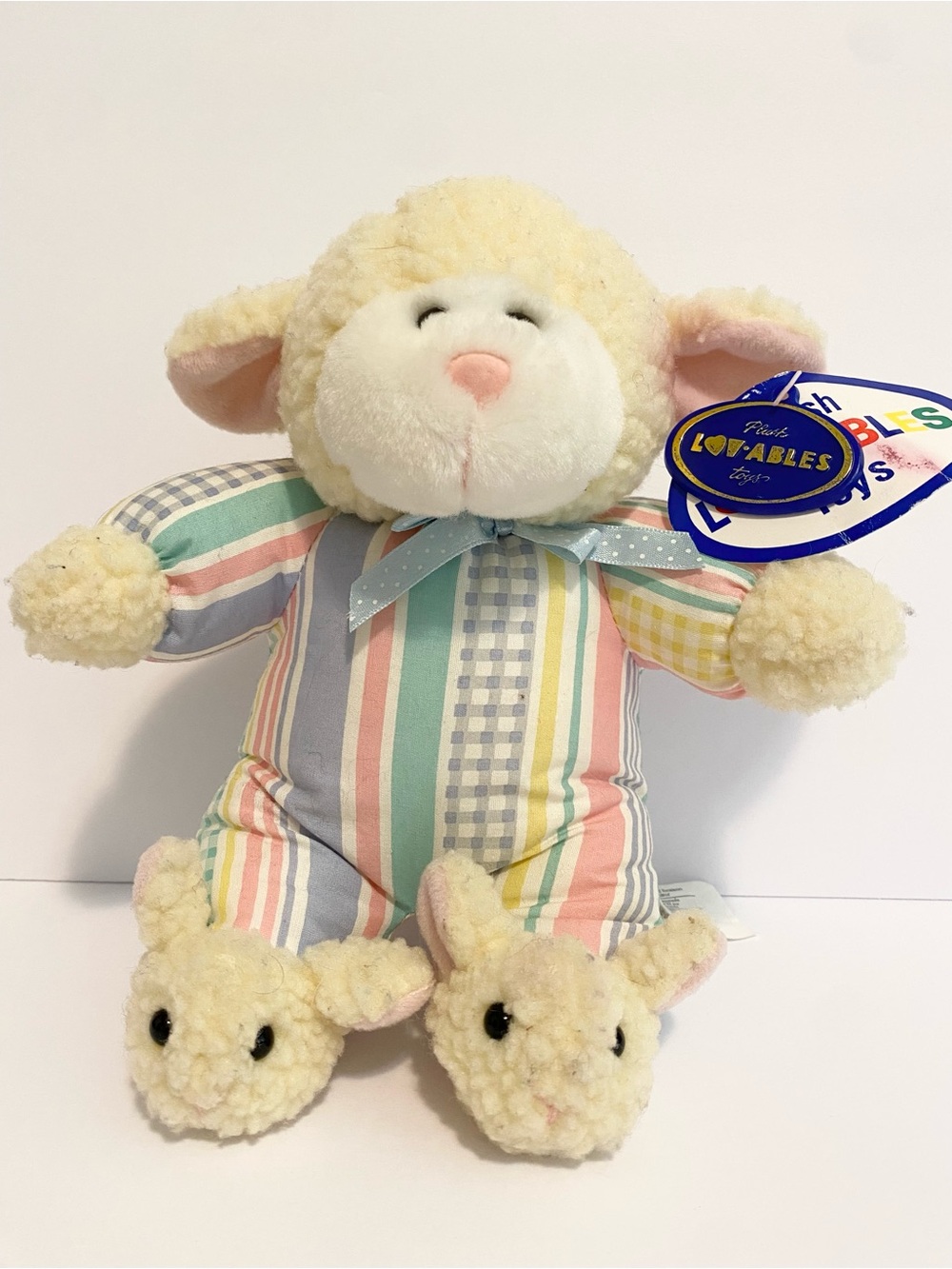 Chosun Loveables Easter Babies w Slippers Lamb Sheep Plush Pastel Vintage Toy 9”